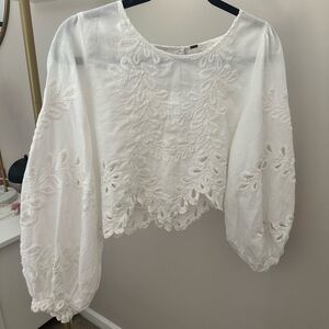 Free People White Embroidered Blouse